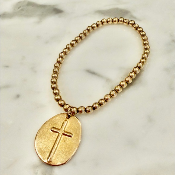 ENewton Jewelry - Preowned Enewton Inspire Gold Beaded Bracelet 4mm with Cross Large